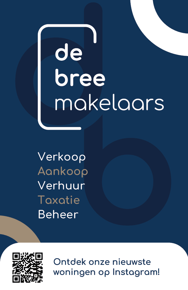De Bree Makelaars reviewkaartje voorkant met QR code